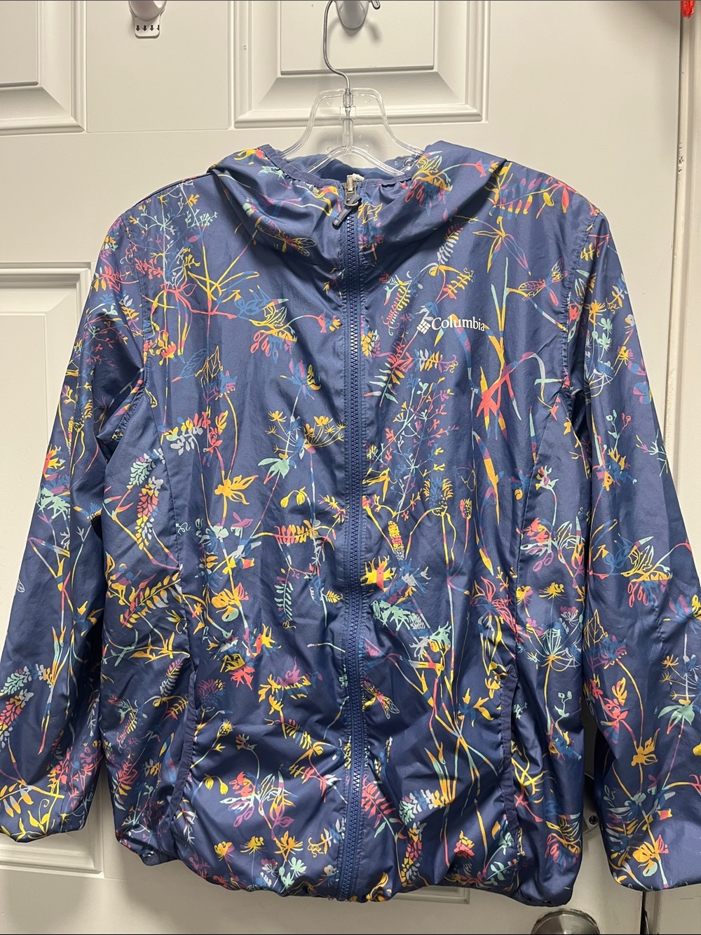 Columbia Women's Navy Floral Packable Hooded light Jacket XL (18-20) size